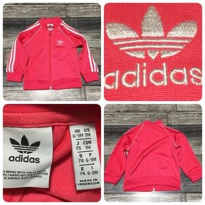 Adidas Track Jacket Baby Toddler Size 9 Months Pink White Full Zip Pockets